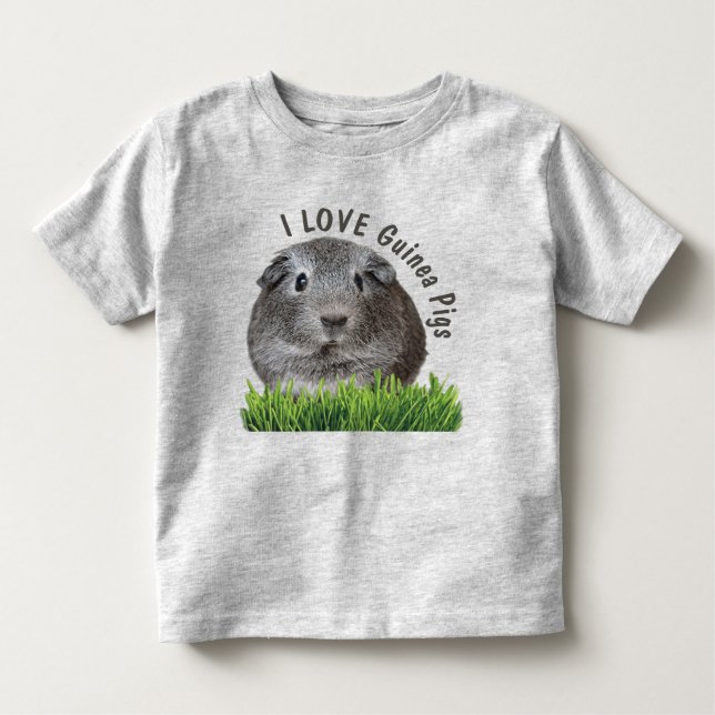 Cute I LOVE Guinea Pigs Custom Grey Text Toddler T-Shirt (Front)