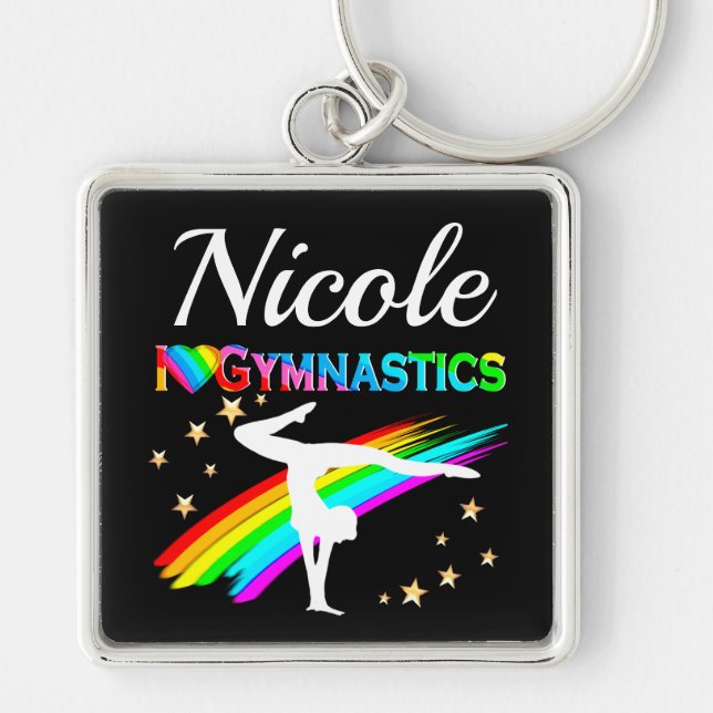 CUTE I LOVE GYMNASTICS PERSONALIZED DESIGN KEY RING (Front)