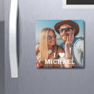 Cute I Love Heart Photo Couples Personalised Name Magnet