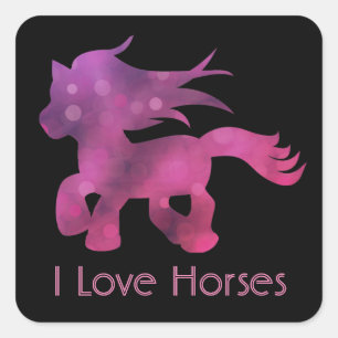 Cute I Love Horses Square Sticker