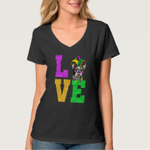 Cute I Love Mardi Gras Boston Terrier Dog Puppy T-Shirt