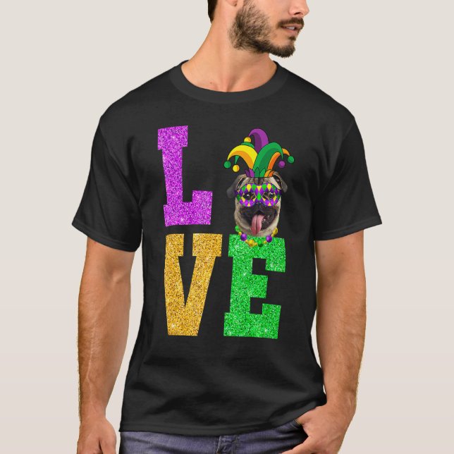 Cute I Love Mardi Gras Pug Dog Puppy Lover Premium T-Shirt (Front)