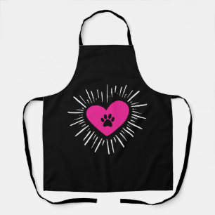 Cute I Love My Dog Puppy Cat Paw Heart Apron
