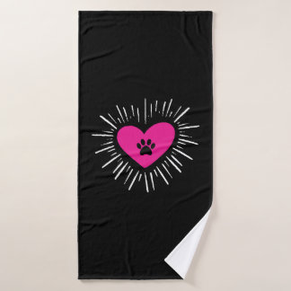 Cute I Love My Dog Puppy Cat Paw Heart Bath Towel