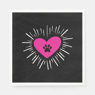 Cute I Love My Dog Puppy Cat Paw Heart Napkin