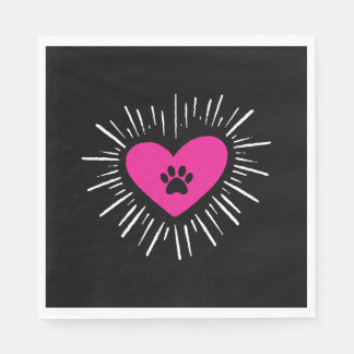 Cute I Love My Dog Puppy Cat Paw Heart Napkin