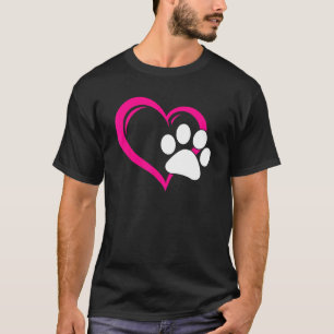 Cute I Love My Dog Puppy Cat Paw Heart T-Shirt