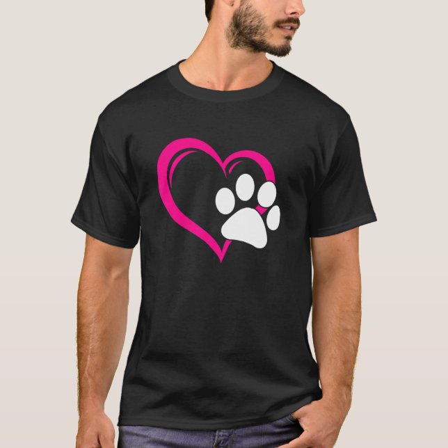 Cute I Love My Dog Puppy Cat Paw Heart T-Shirt (Front)