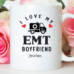 Cute I Love My EMT Boyfriend  Coffee Mug<br><div class="desc">Cute I Love My EMT Boyfriend Gift mug is so adorable with the emergency vehicle with a cross and red hearts. It is perfect gift to show your boyfriend how much he means to you. Great for Valentines, birthdays and other special occasions. Use our easy template to add his name....</div>