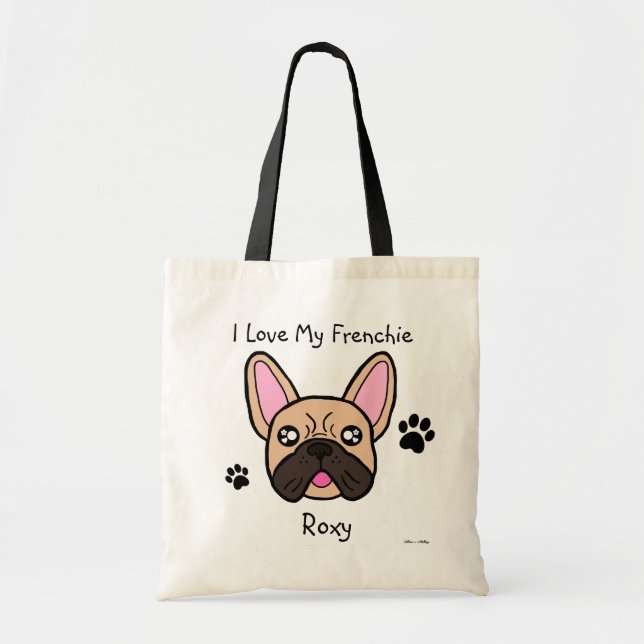 Cute I Love My Frenchie Personalized Kawaii dog Tote Bag (Front)
