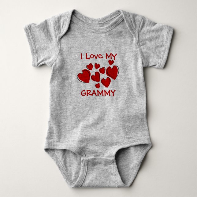 Cute I Love My Grammy Red Hearts New Grandmother Baby Bodysuit (Front)