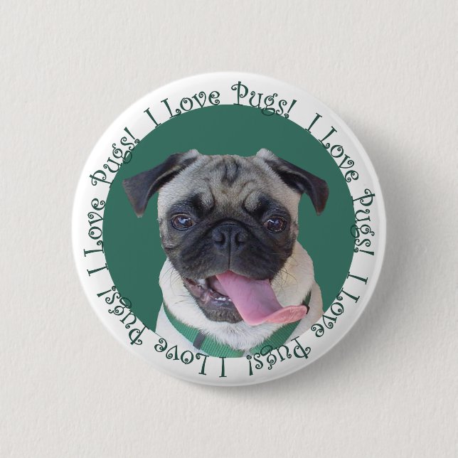 Cute I Love Pugs 6 Cm Round Badge (Front)