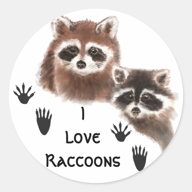 Cute, I love  Racoon , Animal Nature Quote Classic Round Sticker (Front)