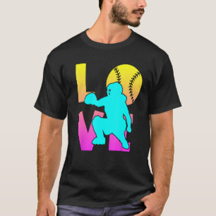 Cute I Love Softball Catcher Funny Youth Girl Wome T-Shirt
