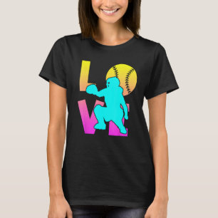 Cute I Love Softball Catcher Funny Youth Girl Wome T-Shirt
