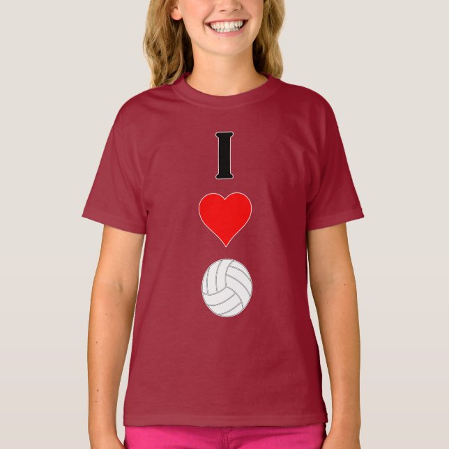 Cute I Love Volleyball Football-style Girls Jersey T-Shirt (Front)