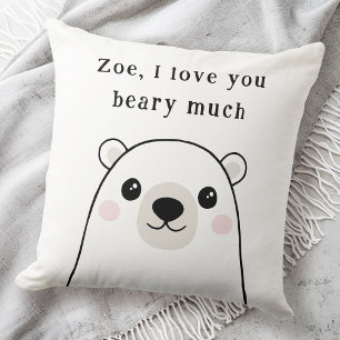 Cute I love you beary much polar bear custom name Cushion