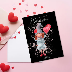 Cute I Love You Lady Gnome Pun Valentine Holiday Card