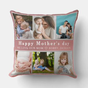 Cute I LOVE YOU MOM Happy Mother Day Photo Collage Cushion