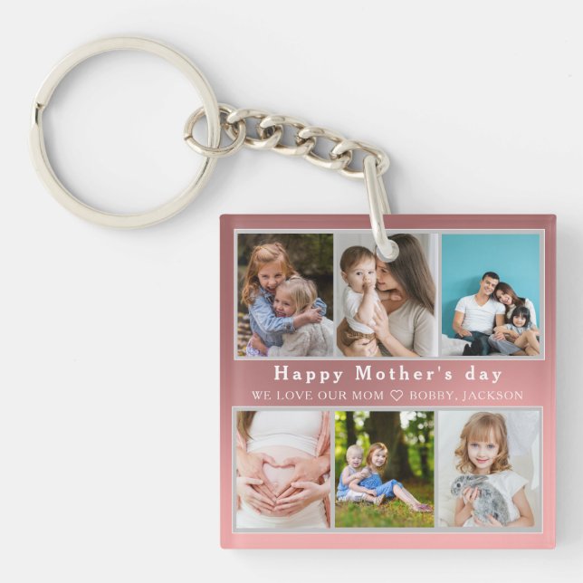 Cute I LOVE YOU MOM Happy Mother Day Photo Collage Key Ring (Front)