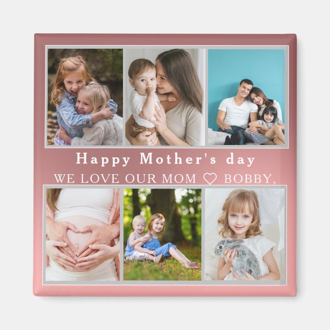 Cute I LOVE YOU MOM Happy Mother Day Photo Collage Magnet (Front)