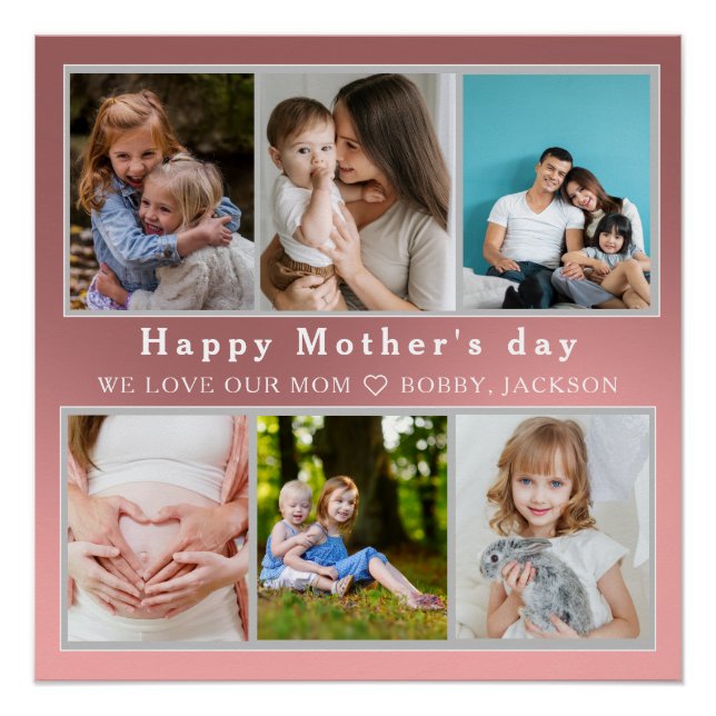 Cute I LOVE YOU MOM Happy Mother Day Photo Collage Poster (Front)
