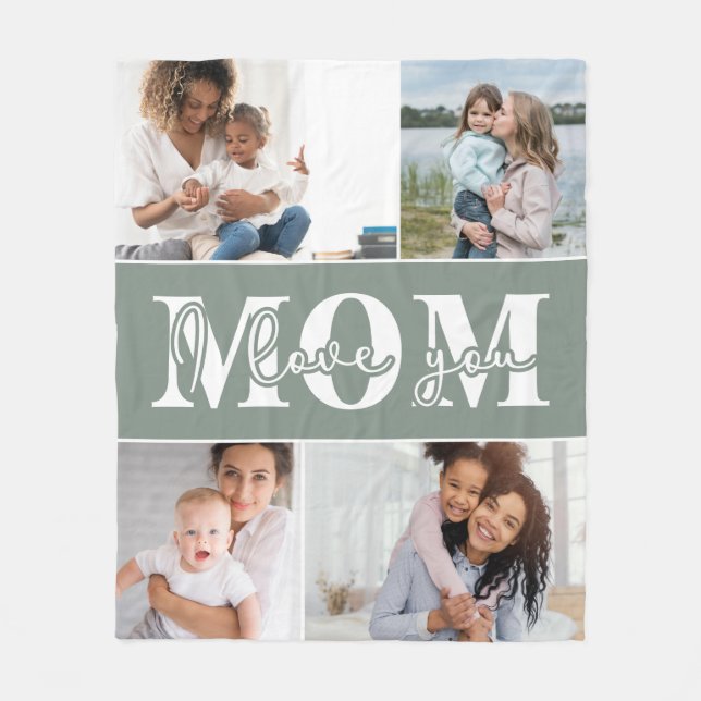 Cute I LOVE YOU MOM Mother's Day Photo Fleece Blanket (Front)