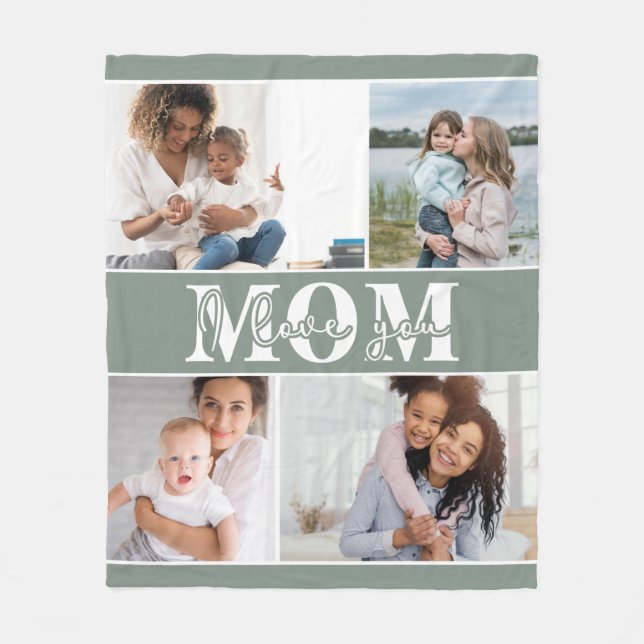 Cute I LOVE YOU MOM Mother's Day Photo Fleece Blanket (Front)
