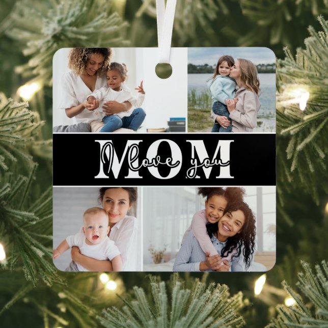 Cute I LOVE YOU MOM Mother's Day Photo Metal Tree Decoration (Insitu)