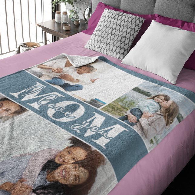 Cute I LOVE YOU MOM Mother's Day Photo Sherpa Blanket (Creator Uploaded)