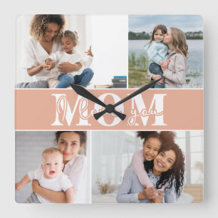 Cute I LOVE YOU MOM Mother's Day Photo Square Wall Clock