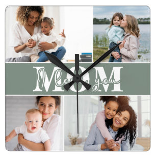 Cute I LOVE YOU MOM Mother's Day Photo Square Wall Clock