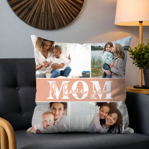 Cute I LOVE YOU MOM Mother's Day Photo Throw Pillo Cushion
