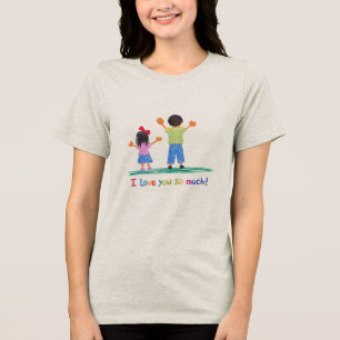 Cute I Love You So Much Kids Drawing Style Family  Tri-Blend Shirt