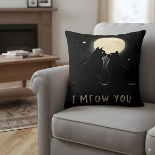 Cute 'I Meow You' Pun Black Cats in Love Cushion