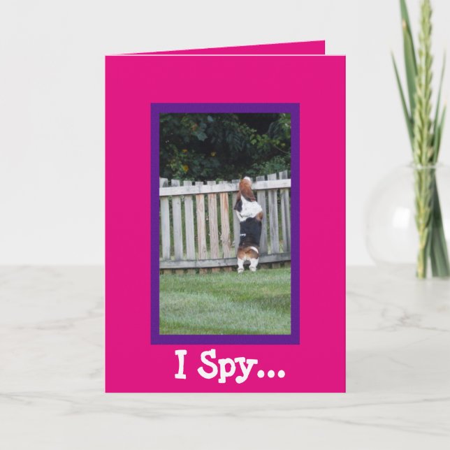 Cute "I Spy" Birthday Card with Basset Hound (Front)
