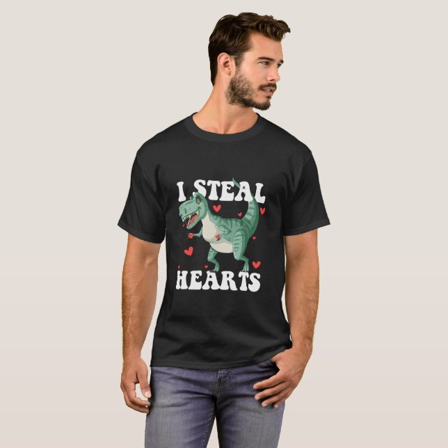 Cute I Steal Hearts Love T rex Dinosaur Valentines T-Shirt (Front Full)
