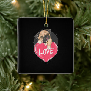 Cute I Steal Hearts Pug Valentine Day Gift Ceramic Ornament