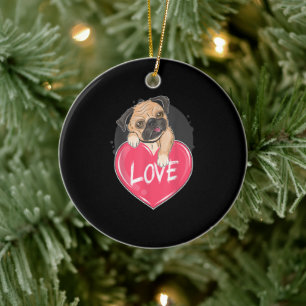 Cute I Steal Hearts Pug Valentine Day Gift Ceramic Tree Decoration