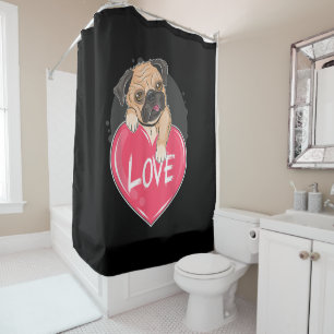 Cute I Steal Hearts Pug Valentine Day Gift Shower Curtain