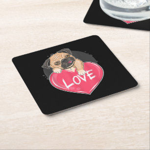 Cute I Steal Hearts Pug Valentine Day Gift Square Paper Coaster