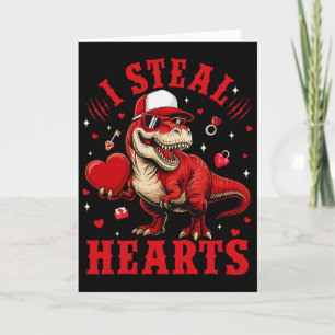 Cute I Steal Hearts Valentine Boys Dinosaur Holdin Card