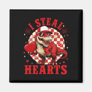 Cute I Steal Hearts Valentine Boys Dinosaur Holdin Magnet