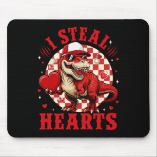 Cute I Steal Hearts Valentine Boys Dinosaur Holdin Mouse Pad