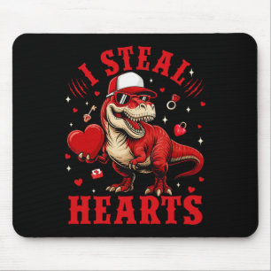 Cute I Steal Hearts Valentine Boys Dinosaur Holdin Mouse Pad