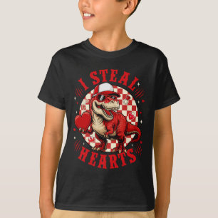Cute I Steal Hearts Valentine Boys Dinosaur Holdin T-Shirt