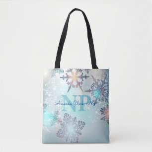 Cute Ice Blue Snowflake Personalised Name LPN  Tot Tote Bag