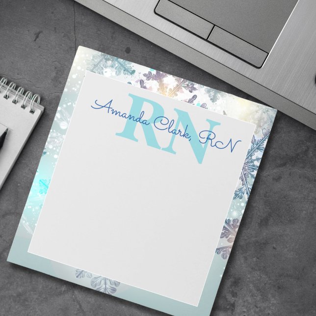 Cute Ice Blue Snowflake Personalised Name RN Nurse Notepad (Creator Uploaded)