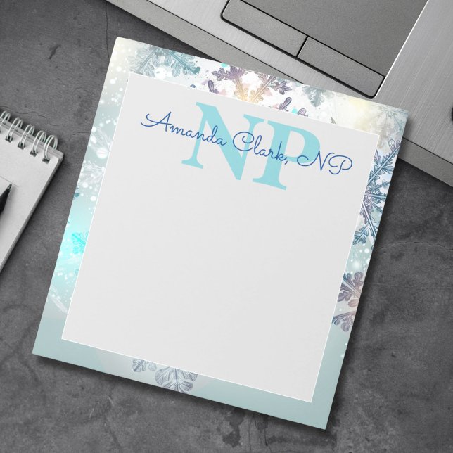 Cute Ice Blue Snowflake Personalized Name NP Nurse Notepad (Creator Uploaded)
