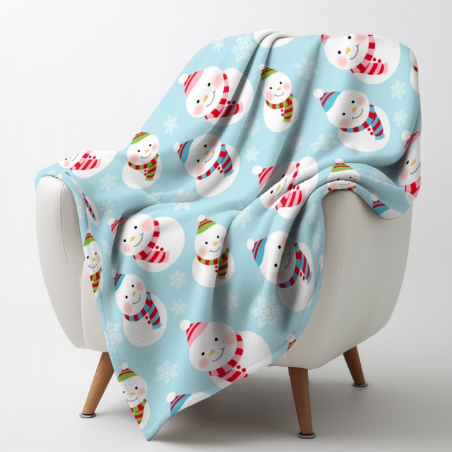 Cute Ice Blue Winter Snowman Pattern Fleece Blanket (Creator Uploaded)